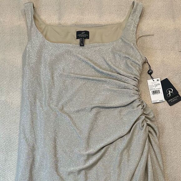 Adrianna Papell Metallic Midi Dress Size 14 NWT $169 Champagne Formal Cocktail - Picture 12 of 13